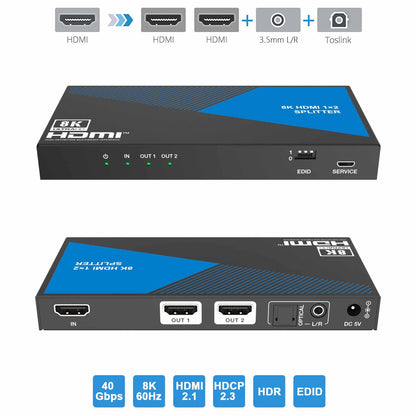 8K HDMI Splitter 1 in 2 out Audio Extractor main