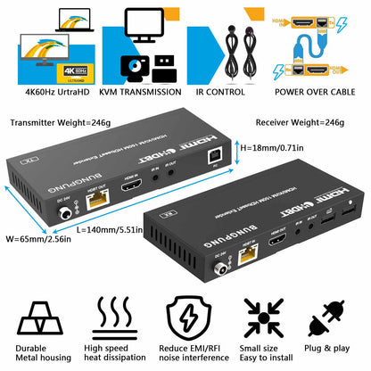 4K HDBaseT HDMI KVM Extender over CAT6 Cable 150m USB 2.0 IR size