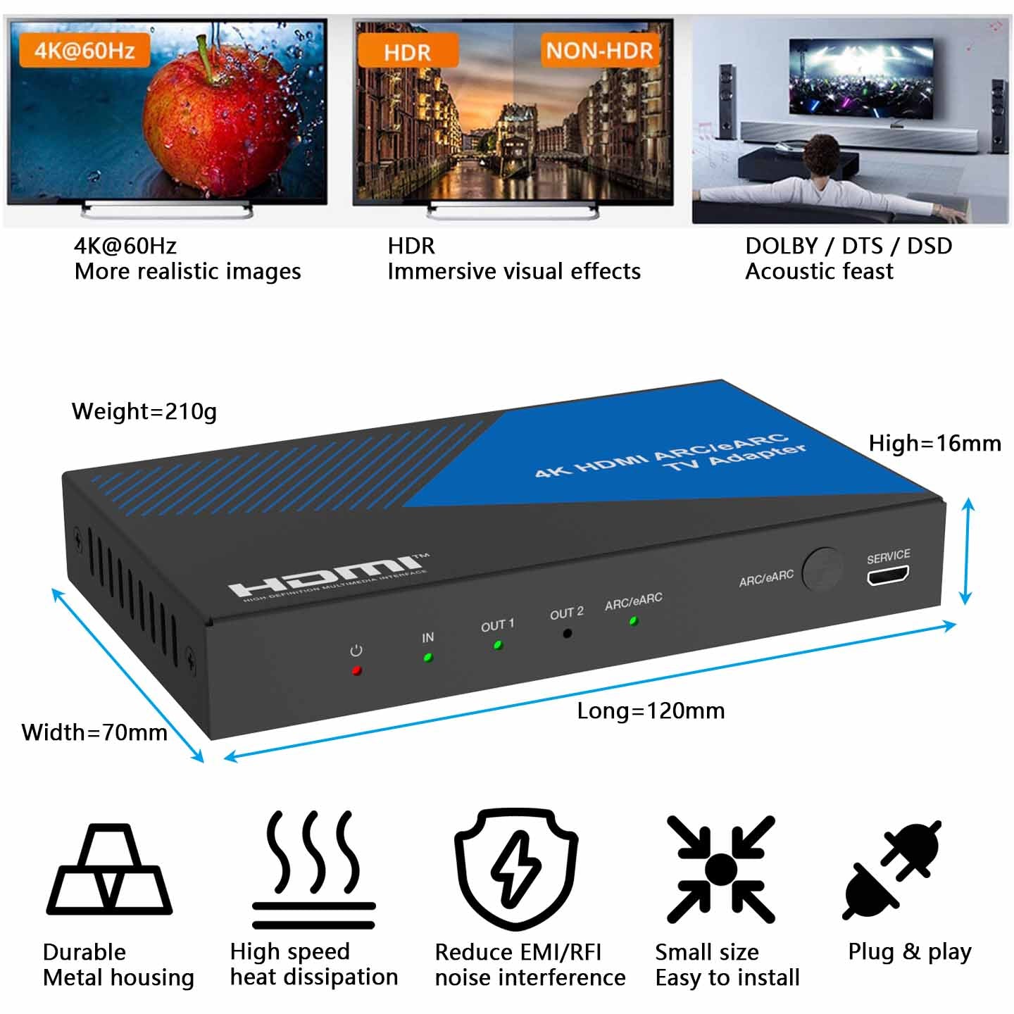 HDMI ARC/eARC Audio Adapter Converter size
