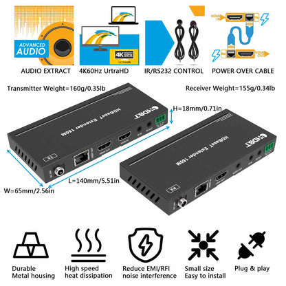 4K HDBaseT HDMI Extender over CAT6 Cable 150m IR RS232 size