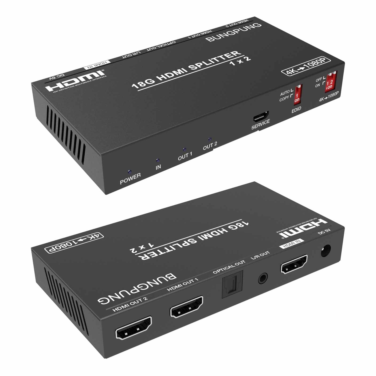 HDMI Splitter 1 in 2 out 4K 60Hz Audio Extractor main 1