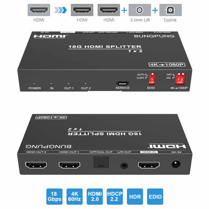 HDMI Splitter 1 in 2 out 4K 60Hz Audio Extractor main