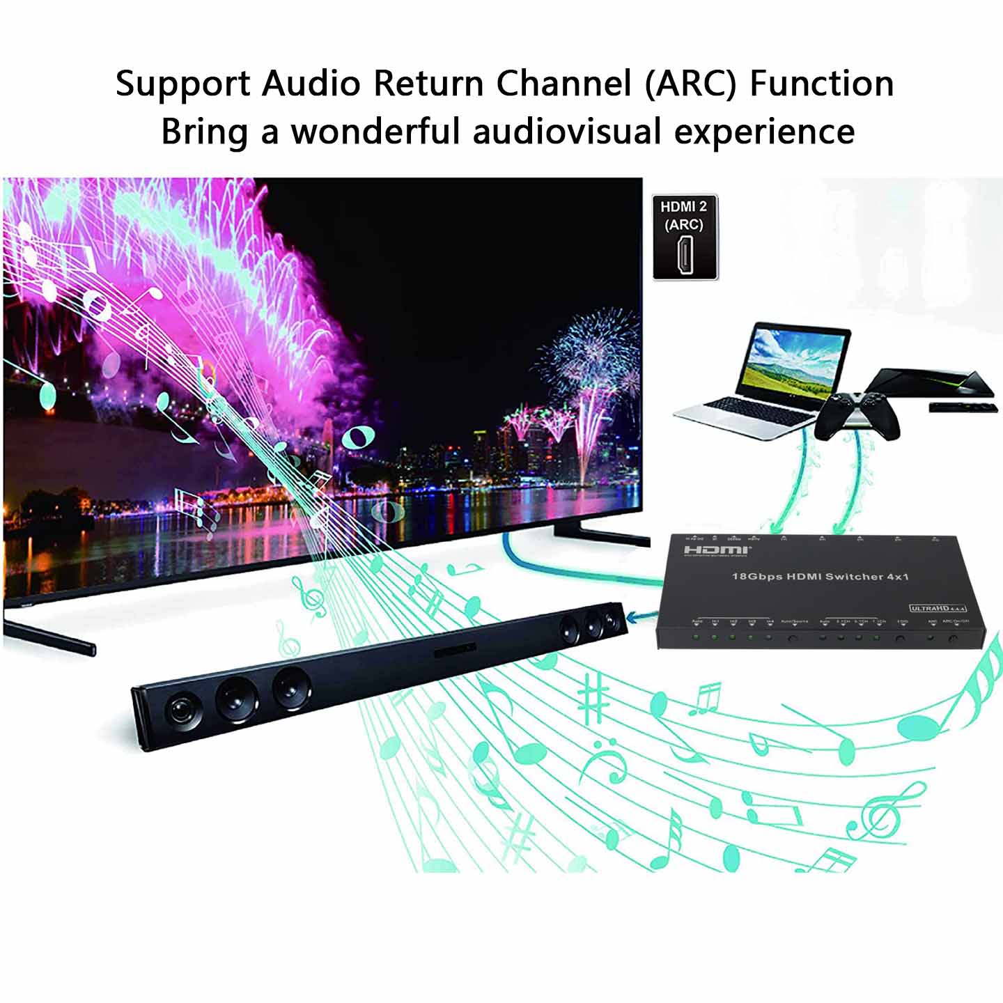 HDMI Switch 4 in 1 out 4K 60Hz Audio Extractor ARC
