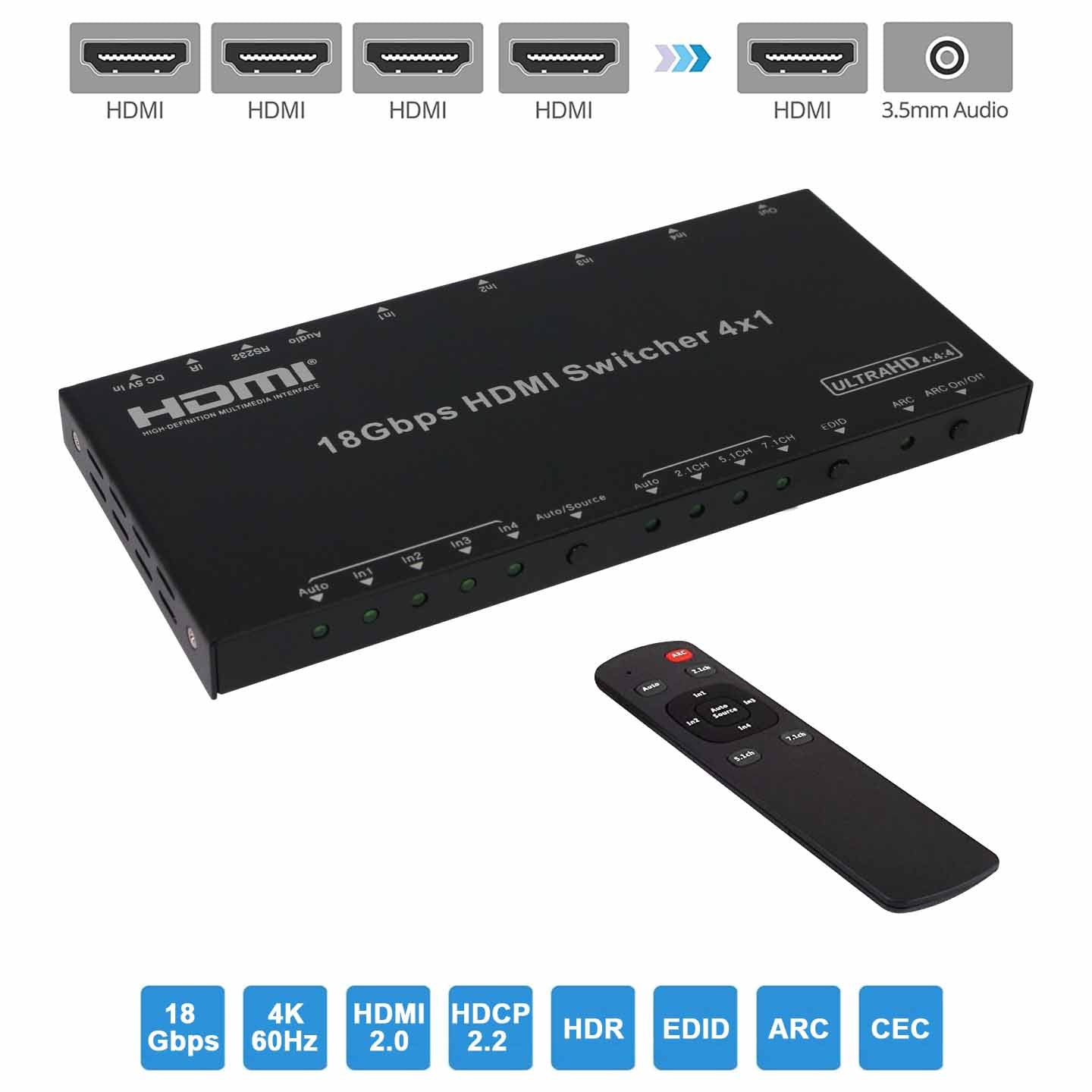 HDMI Switch 4 in 1 out 4K 60Hz Audio Extractor main
