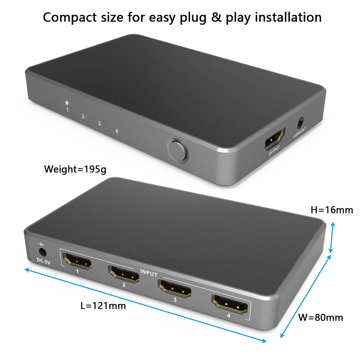 4k HDMI Switch 4 in 1 out Analog Audio Output IR Remote-BUNGPUNG
