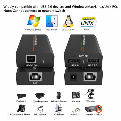 USB 2.0 Extender via CAT5e/6 LAN cable 100m transmission feature