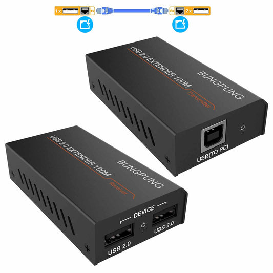 USB 2.0 Extender via CAT5e/6 LAN cable 100m transmission main